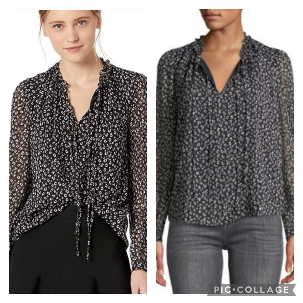 EUC Rebecca Taylor Long-Sleeve Mini Cheetah-Print Silk Top